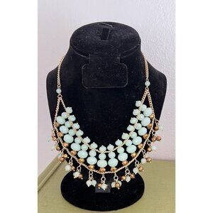 Chico's Gold Amber Seafoam Green Statement Necklace Boho Egyptian Chicos 16-19”